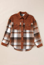 Load image into Gallery viewer, Cinnamon Plaid Corduroy Patchwork Chest Pocket Shacket