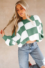 Load image into Gallery viewer, Green Checkered Bishop Sleeve Sweater