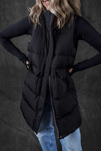 Load image into Gallery viewer, Black Windproof Longline Full Zipper Puffer Vest with Pockets