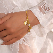 Load image into Gallery viewer, 18K Gold-Plated Rhinestone Heart Charm Bracelet