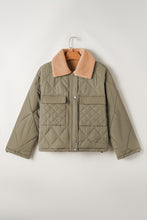 Load image into Gallery viewer, Jungle Green Teddy Collar Flap Pockets Quilted Puffer Jacket