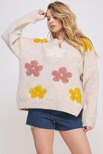 Load image into Gallery viewer, OVERSIZED LONG SLEEVE FLORAL GRAPHIC KNIT SWEATER