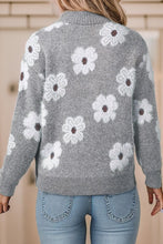 Load image into Gallery viewer, Floral Pattern Drop Shoulder Half Zip Sweater