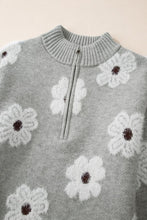 Load image into Gallery viewer, Floral Pattern Drop Shoulder Half Zip Sweater