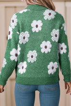 Load image into Gallery viewer, Floral Pattern Drop Shoulder Half Zip Sweater