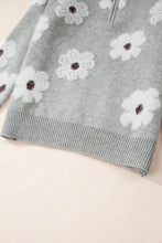 Load image into Gallery viewer, Floral Pattern Drop Shoulder Half Zip Sweater