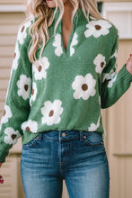 Load image into Gallery viewer, Floral Pattern Drop Shoulder Half Zip Sweater
