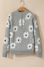 Load image into Gallery viewer, Floral Pattern Drop Shoulder Half Zip Sweater