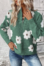 Load image into Gallery viewer, Floral Pattern Drop Shoulder Half Zip Sweater