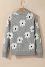 Load image into Gallery viewer, Floral Pattern Drop Shoulder Half Zip Sweater