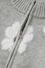 Load image into Gallery viewer, Floral Pattern Drop Shoulder Half Zip Sweater