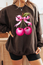 Load image into Gallery viewer, Cherry with Coquette Bow Graphic Fleece Sweatshirt
