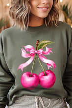 Load image into Gallery viewer, Cherry with Coquette Bow Graphic Fleece Sweatshirt