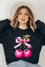 Load image into Gallery viewer, Cherry with Coquette Bow Graphic Fleece Sweatshirt