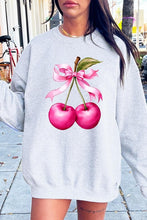 Load image into Gallery viewer, Cherry with Coquette Bow Graphic Fleece Sweatshirt