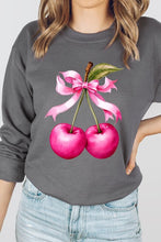 Load image into Gallery viewer, Cherry with Coquette Bow Graphic Fleece Sweatshirt
