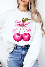 Load image into Gallery viewer, Cherry with Coquette Bow Graphic Fleece Sweatshirt