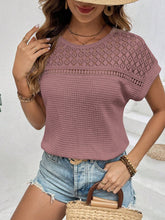 Load image into Gallery viewer, Waffle-Knit Round Neck Short Sleeve Top