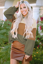Load image into Gallery viewer, Waffle-Knit Color Block Round Neck Long Sleeve Blouse