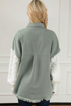 Load image into Gallery viewer, Green Cable Knit Sleeve Raw Hem Shacket