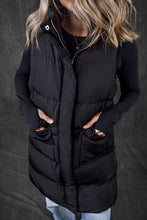 Load image into Gallery viewer, Black Windproof Longline Full Zipper Puffer Vest with Pockets