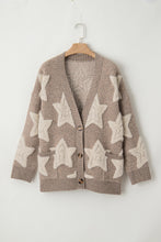 Load image into Gallery viewer, Khaki Sherpa Star Pattern Textured Sweater Cardigan with Pockets