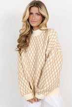 Load image into Gallery viewer, Oatmeal Diamond Knit Drop Shoulder Loose Sweater