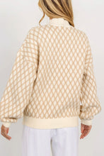 Load image into Gallery viewer, Oatmeal Diamond Knit Drop Shoulder Loose Sweater