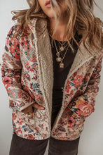 Load image into Gallery viewer, Beige Vintage Paisley Floral Printed Sherpa Lined Hooded Jacket