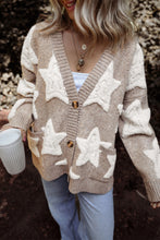 Load image into Gallery viewer, Khaki Sherpa Star Pattern Textured Sweater Cardigan with Pockets