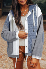 Load image into Gallery viewer, Light Blue Quilted Textured Patchwork Loose Fit Hooded Jacket