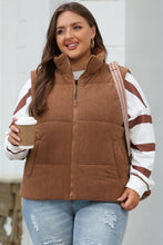 Load image into Gallery viewer, Coffee Corduroy Stand Neck Zipped Puffer Vest