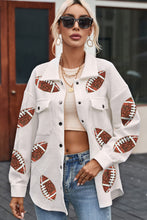Load image into Gallery viewer, Beige Bubble Gum Texture Sequined Rugby Football Shacket