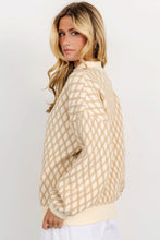 Load image into Gallery viewer, Oatmeal Diamond Knit Drop Shoulder Loose Sweater