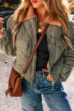 Load image into Gallery viewer, Jungle Green Teddy Collar Flap Pockets Quilted Puffer Jacket
