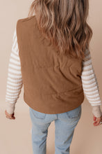 Load image into Gallery viewer, Coffee Corduroy Stand Neck Zipped Puffer Vest