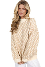 Load image into Gallery viewer, Oatmeal Diamond Knit Drop Shoulder Loose Sweater