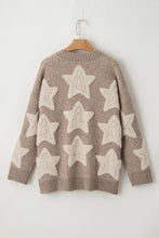Load image into Gallery viewer, Khaki Sherpa Star Pattern Textured Sweater Cardigan with Pockets