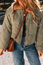 Load image into Gallery viewer, Jungle Green Teddy Collar Flap Pockets Quilted Puffer Jacket