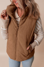 Load image into Gallery viewer, Coffee Corduroy Stand Neck Zipped Puffer Vest