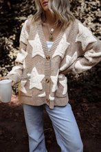 Load image into Gallery viewer, Khaki Sherpa Star Pattern Textured Sweater Cardigan with Pockets