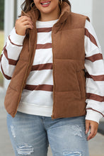 Load image into Gallery viewer, Coffee Corduroy Stand Neck Zipped Puffer Vest