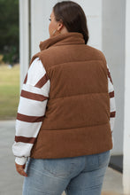 Load image into Gallery viewer, Coffee Corduroy Stand Neck Zipped Puffer Vest