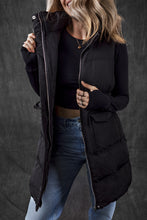 Load image into Gallery viewer, Black Windproof Longline Full Zipper Puffer Vest with Pockets
