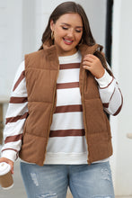 Load image into Gallery viewer, Coffee Corduroy Stand Neck Zipped Puffer Vest
