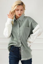 Load image into Gallery viewer, Green Cable Knit Sleeve Raw Hem Shacket