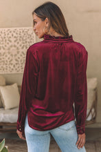 Load image into Gallery viewer, Frill Half Button Mock Neck Long Sleeve Blouse
