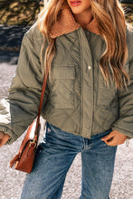 Load image into Gallery viewer, Jungle Green Teddy Collar Flap Pockets Quilted Puffer Jacket