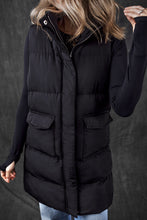 Load image into Gallery viewer, Black Windproof Longline Full Zipper Puffer Vest with Pockets