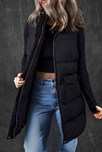 Load image into Gallery viewer, Black Windproof Longline Full Zipper Puffer Vest with Pockets